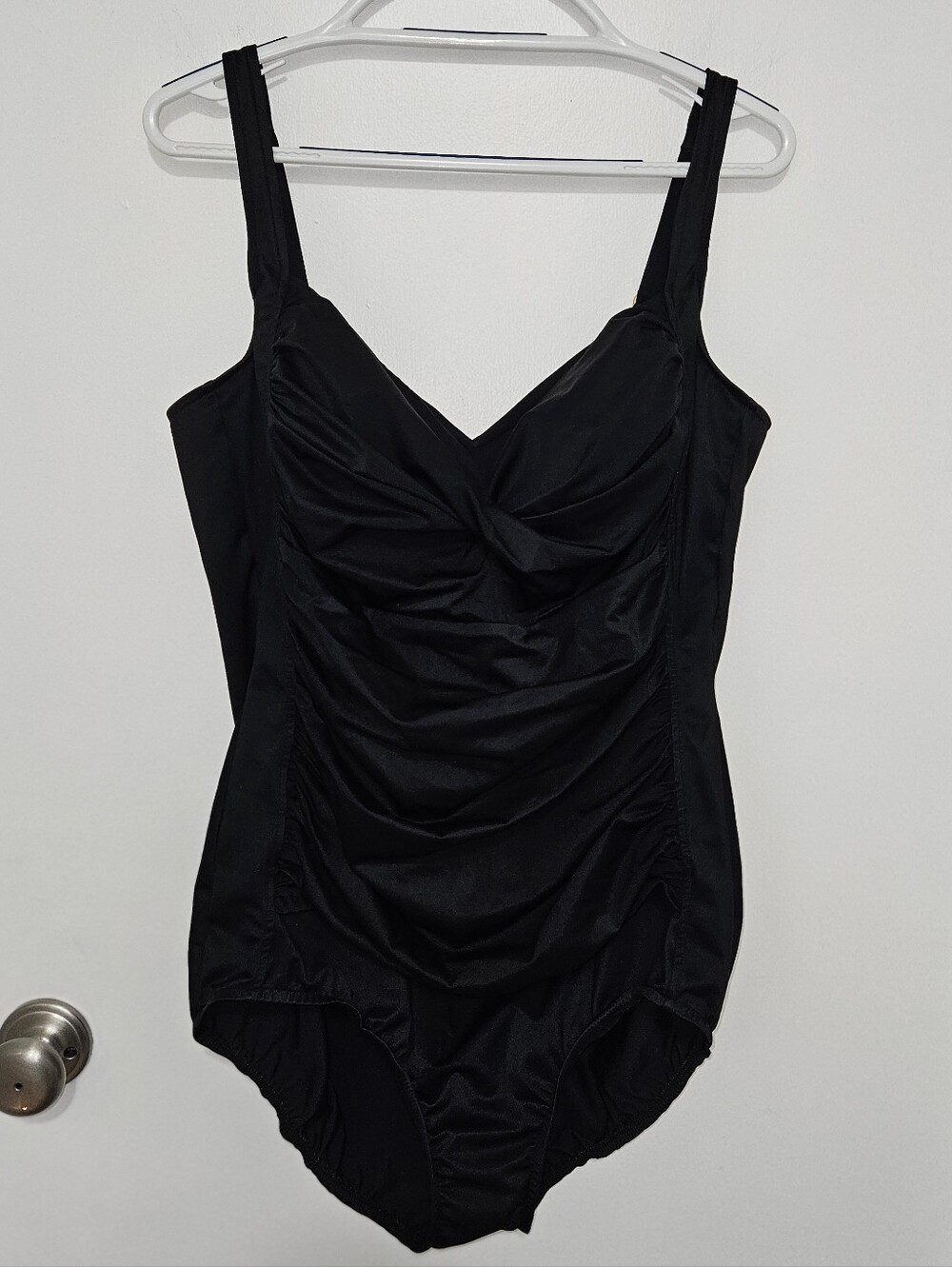 Trimshaper Classic Black Ruched One-Piece Swimsuit Size 20W